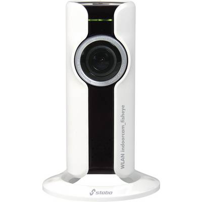 White WLAN indoor camera with fisheye lens, Stedbo logo on the base.