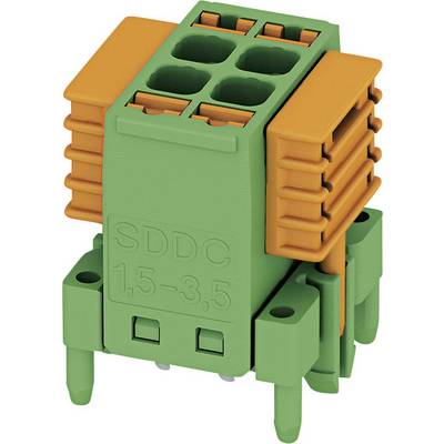 A green and orange electrical connector module with the inscription 'SDDC 1.5-3.5', for mounting on printed circuit boards.