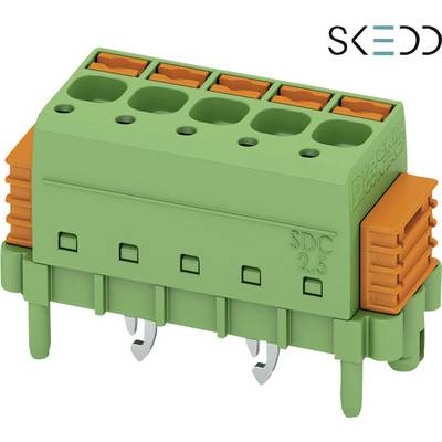 Phoenix Contact connector, green with orange side elements, for conductor cross-section 2.5 mm². Brand name 'SKEDD' top right.