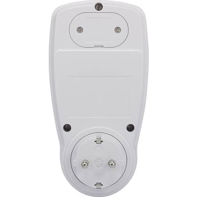 'Back of an electrical device with socket connection and screws. Suitable for EU plug sockets.'