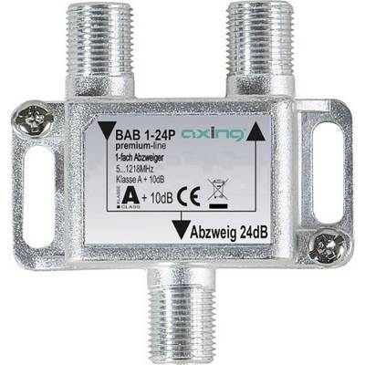 A coaxial cable splitter labelled 'BAB 1-24P', supporting 5-1218MHz, Class A, with a tap of 24dB.