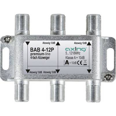 'BAB 4-12P Premium-Line' 4-way Splitter for 5-1218MHz, Class A, 10dB. Four connections, each with 12dB tap marked.
