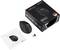 Wireless ergonomic mouse with USB receiver, user manual, and original packaging. Product is black, marked as 'Perimice-719'.