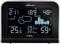 Digital thermometer and hygrometer showing '21.7°C' indoors, '25.6°C' outdoors, '48% RH' indoors, '59% RH' outdoors, air pressure chart and weather forecast with clouds.