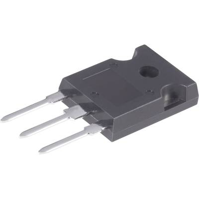A three-pin electronic component with metal pins, typically a power transistor, in a black plastic casing.