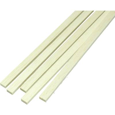 Four rectangular, light wooden rods side by side on a white background.