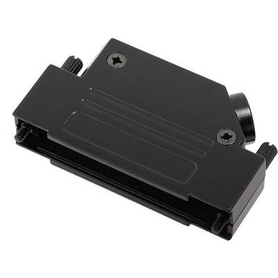 Black, rectangular electronic device with two screws on the top surface.