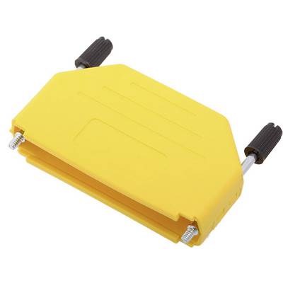 Yellow plastic tool with two black handles and adjustable screws for fixation; likely used for clamping or holding objects.