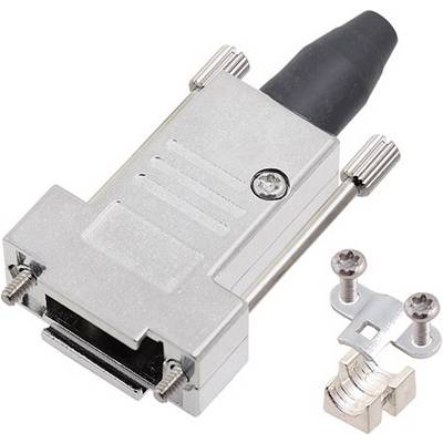 A silver-coloured D-sub plug with screws and cable connection.