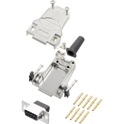 Metal housing for connectors: Dismountable into two halves with screws and rubber cap. Including connector and pins.