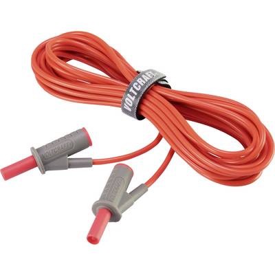 Red test and measurement cable with grey connectors, marked with the inscription 'Voltcraft'.