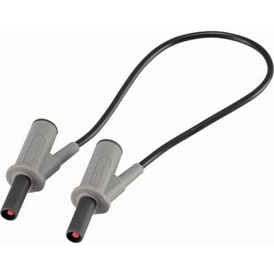 Black cable with two grey plugs at the ends, suitable for electrical measuring instruments.