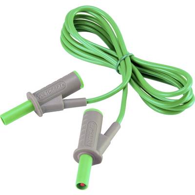 Green Voltcraft measuring cable with two connectors, suitable for electrical measurements and tests.