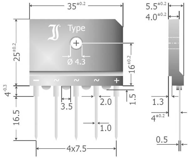 Diotec DBI25-12A Diode bridge SIL 5 1200 V 25 A 3-phase
