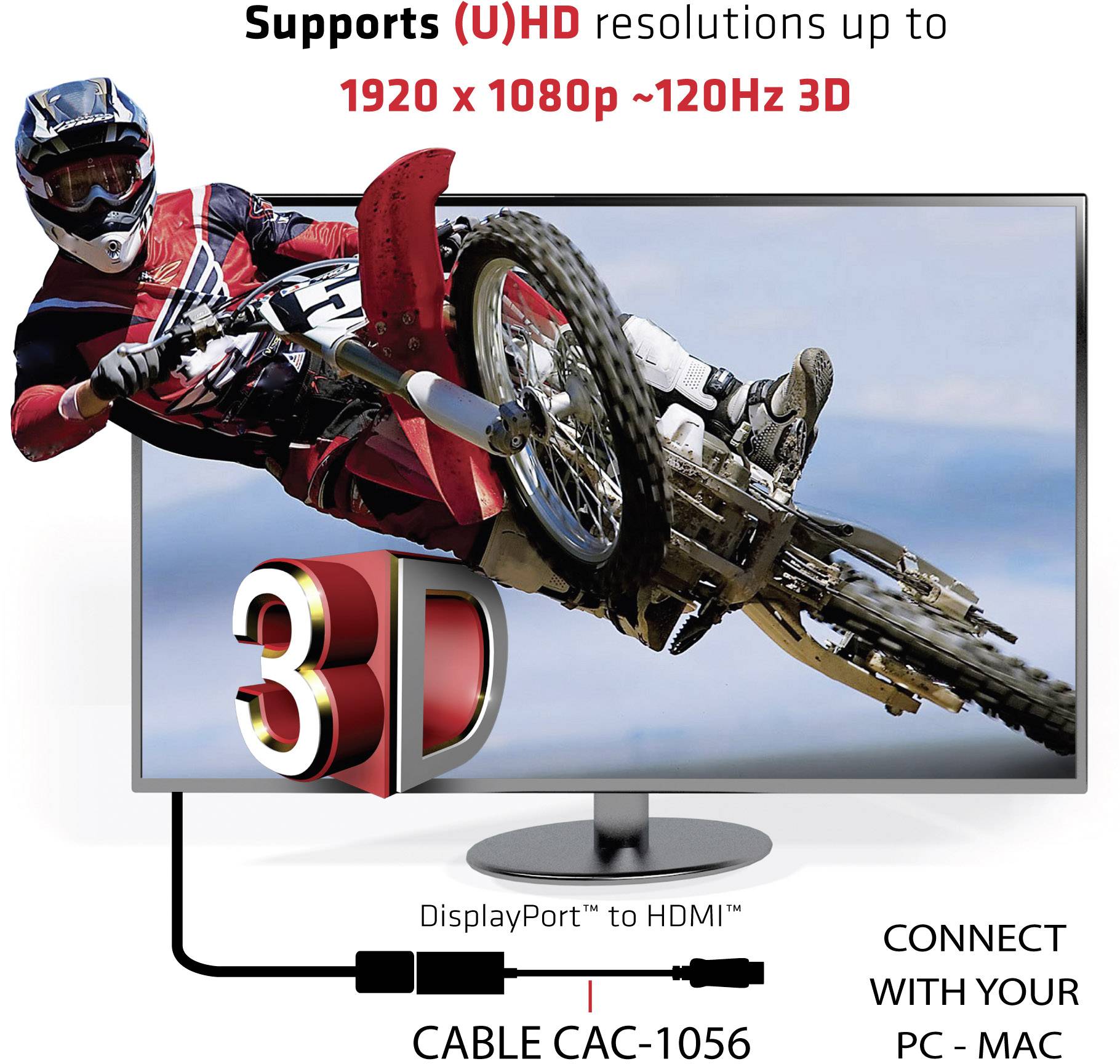 club3D CAC-1056 DisplayPort Adapter [1x DisplayPort plug - 1x HDMI socket] Black 4K UHD-5