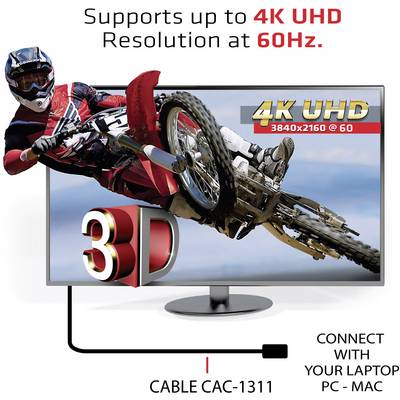 club3D HDMI Cable HDMI-A plug, HDMI-A plug 1.00 m Black, Silver CAC-1311 4K UHD, Metal foil shield, UL-approved, Duplex -1