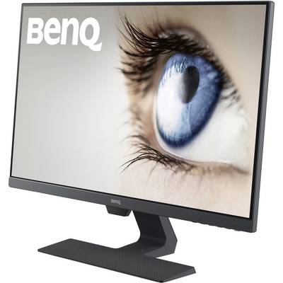 A BenQ monitor displays a large close-up photograph of a blue eye.