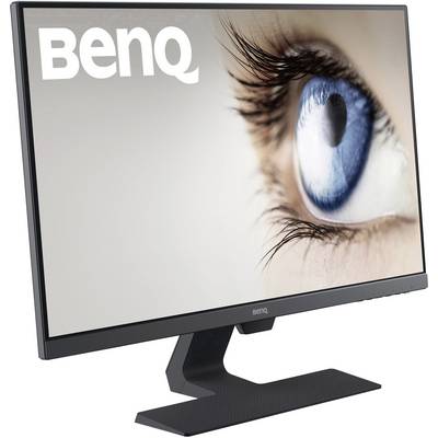 A computer monitor displays an image of a human eye with a blue iris on a light background. 'BenQ' is written in the top left corner.