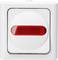 A white wall switch with a red, rectangular button in the centre.