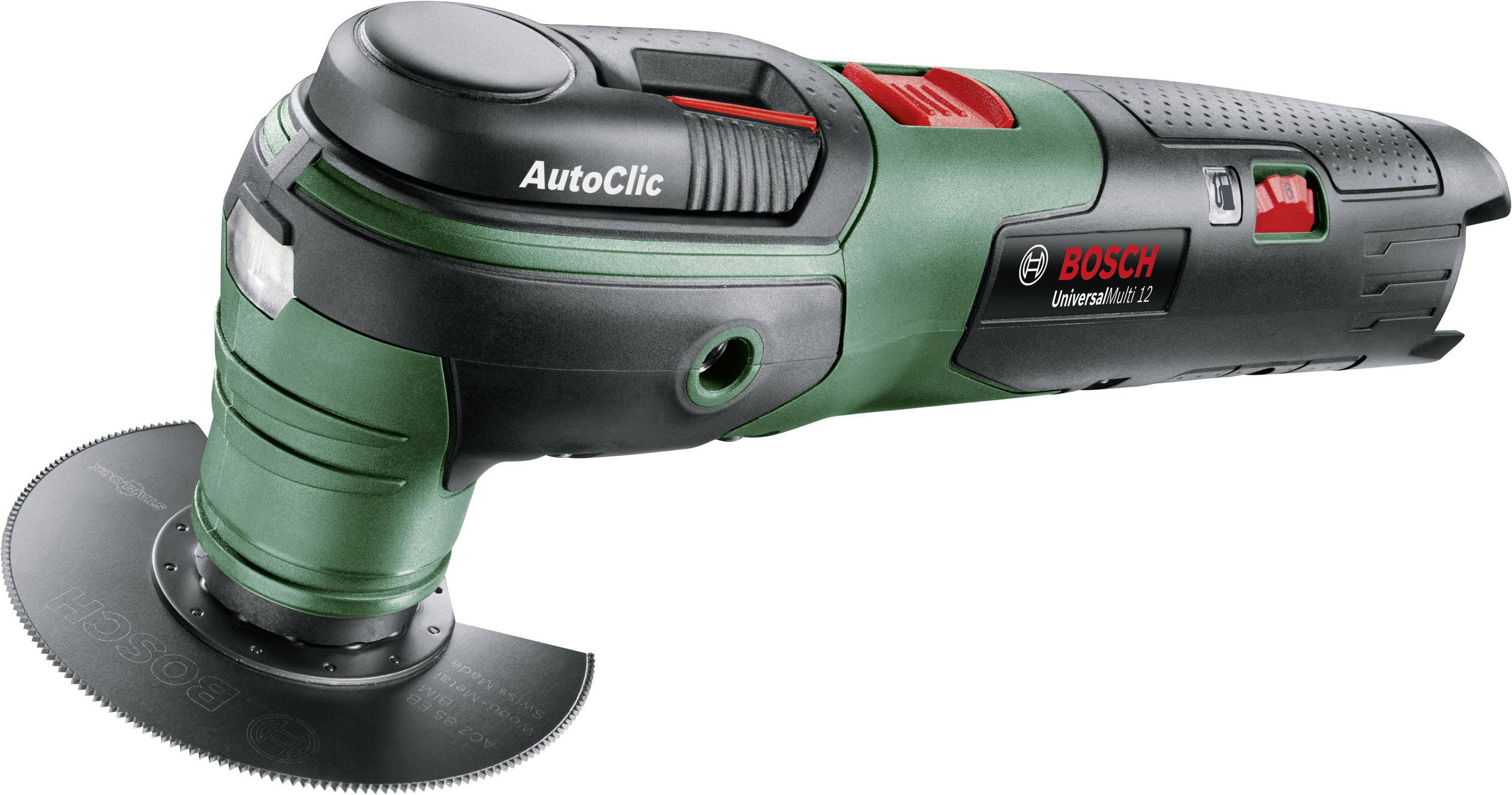 Multifunctional tool by Bosch with Autoclic function and attachment, suitable for DIY home improvement work.