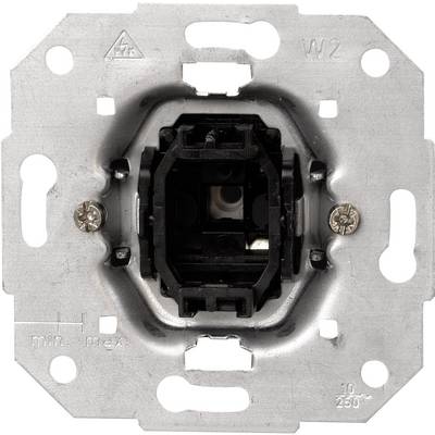 In-wall dimmer switch in a metal, rectangular mounting bracket, secured with two screws, used for electrical installation.