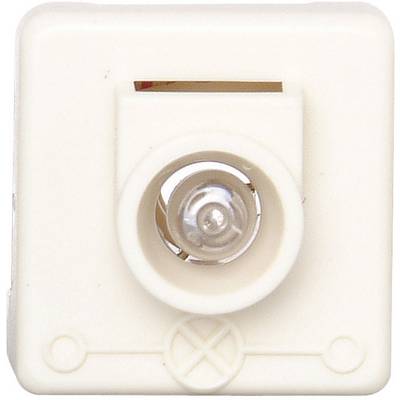 White HF coaxial connection module for antenna cable, square with a central connection aperture and two screw holes.