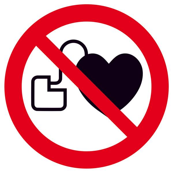 'Pacemaker Prohibited' – Symbol with heart pictogram and diagonal line in a red circle.