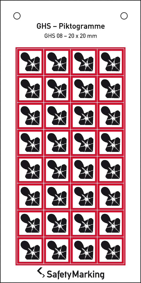 Label with 'GHS 08' pictograms indicating health hazards. Multiple repetitions of the same symbol.