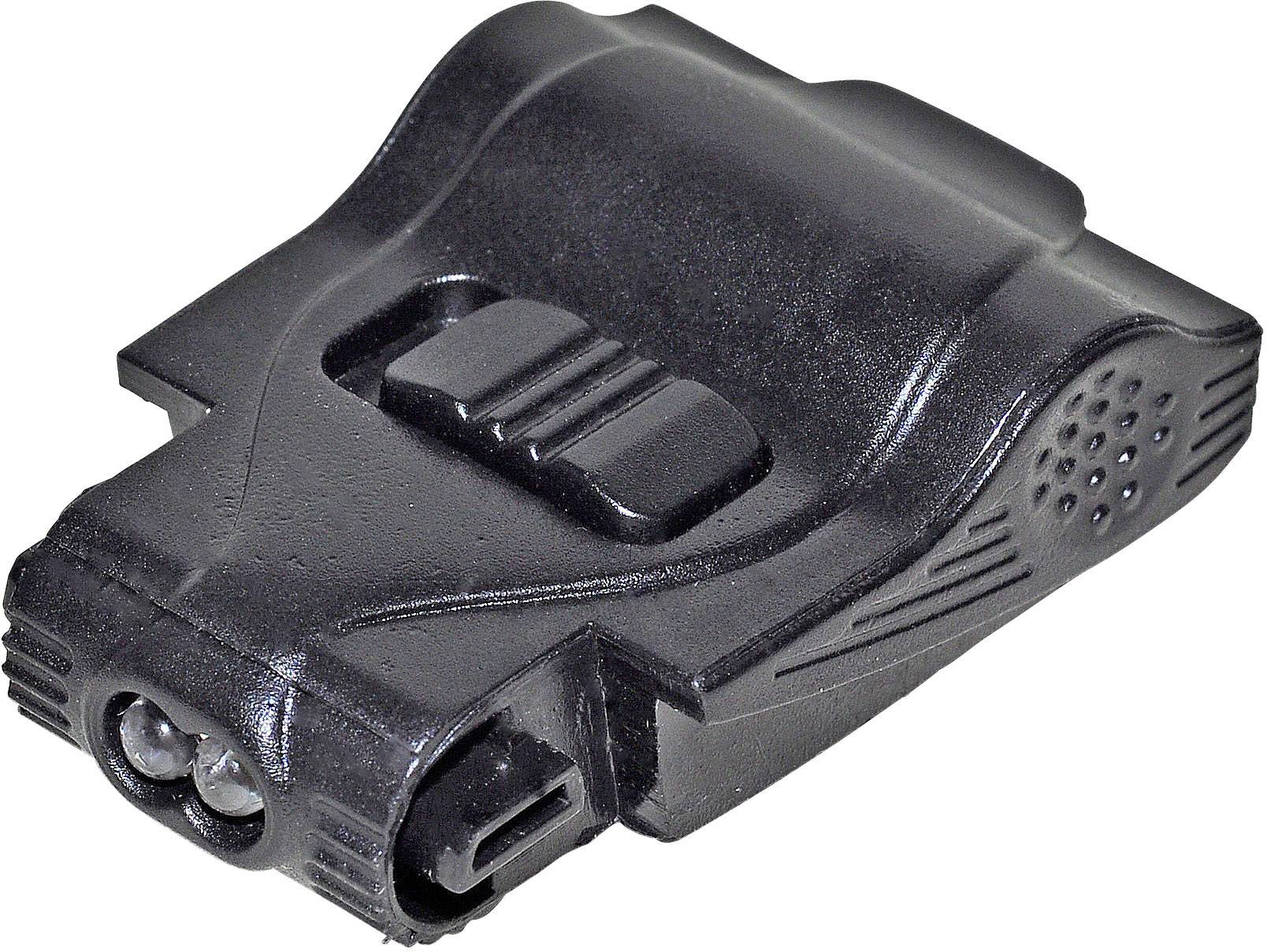 Black technical device with two distinguishable lenses and structured details, possibly a night vision or camera module.
