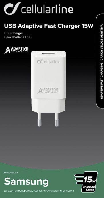 Cellularline ACHSMUSB15WW USB charger 15 W Mains socket Max. output current 2400 mA USB 2.0 port A No. of outputs: 1 x-1