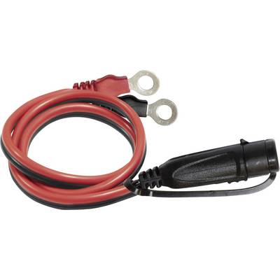 A red battery connection cable with attached terminals and a plug connector at the other end.