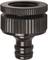 A black, ribbed adapter attachment with a threaded screw top and a hose connection at the bottom.