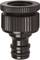 Black plastic garden hose connector with a ribbed surface for improved grip.