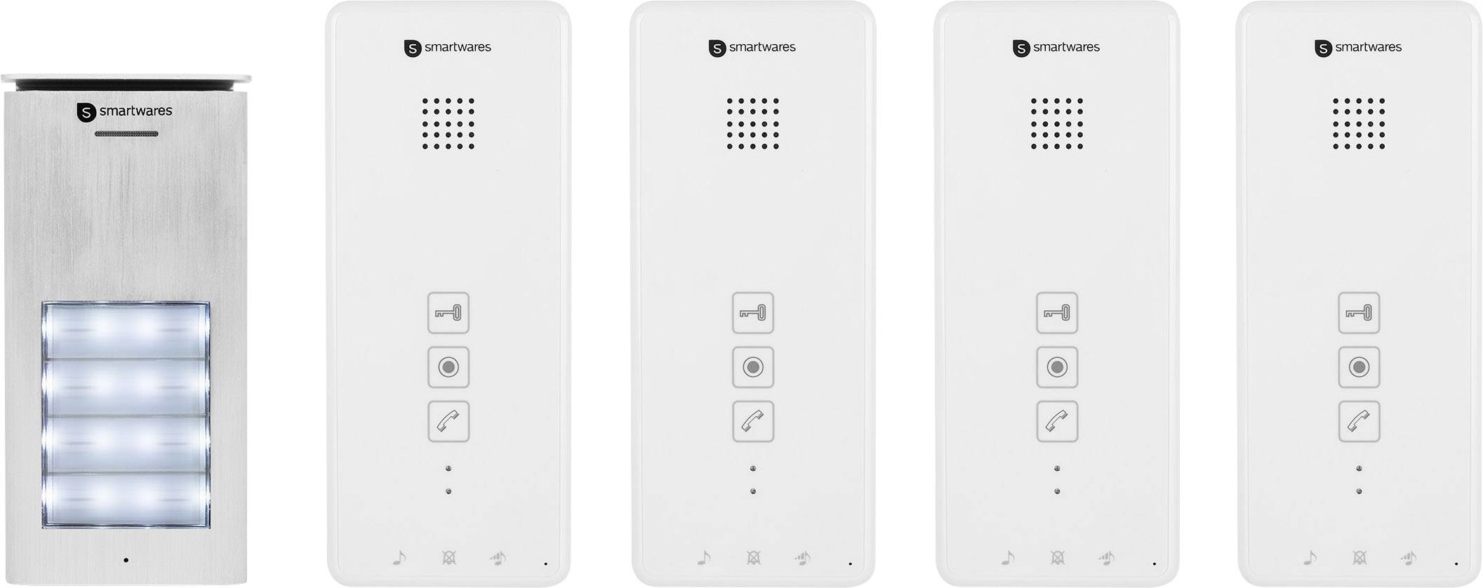 Smartwares DIC-21142 Door intercom Complete kit 4 flat building Silver, White-0