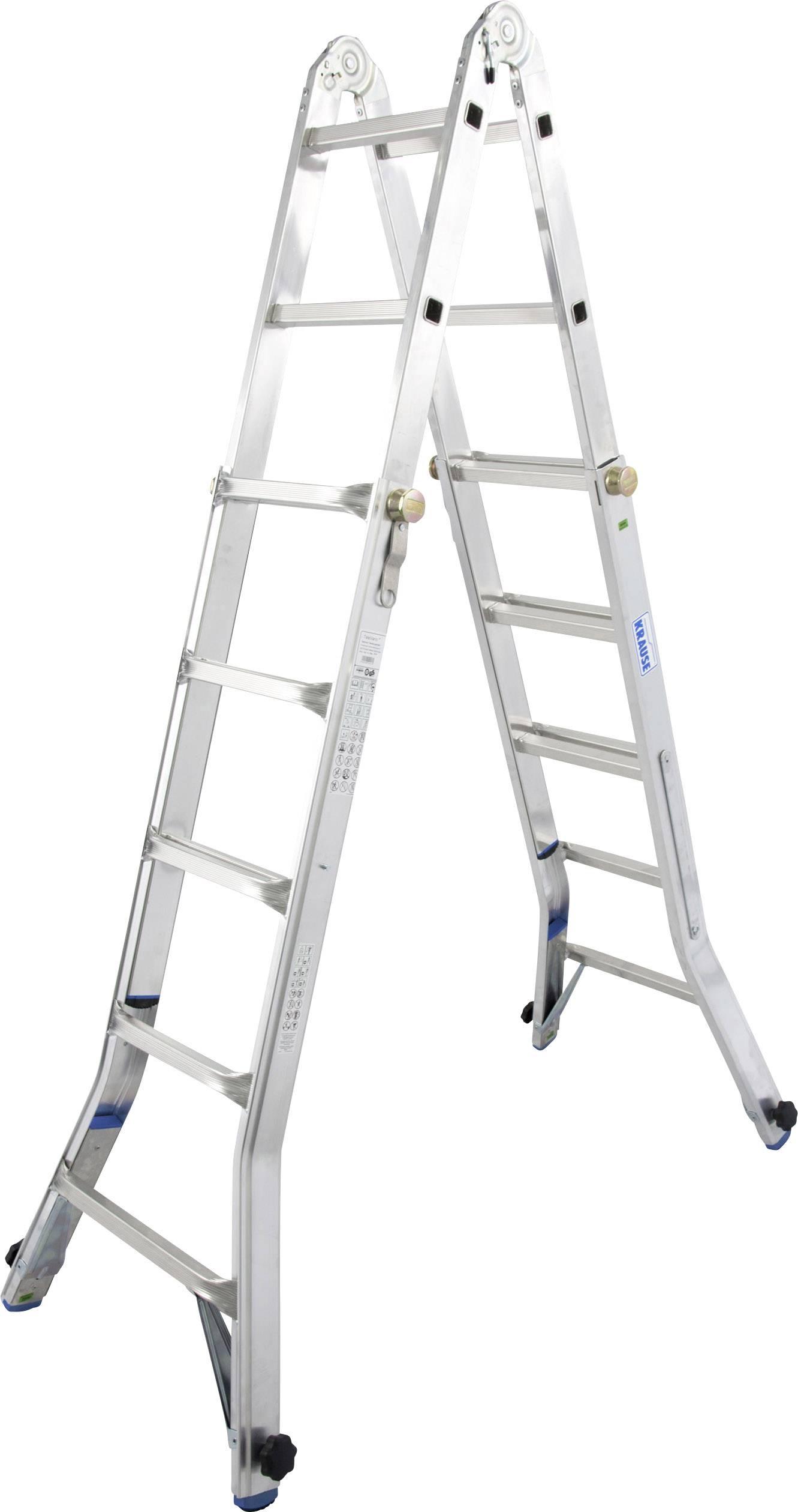 Aluminium A-frame ladder, height-adjustable, with multiple rungs, suitable for versatile applications both indoors and outdoors.