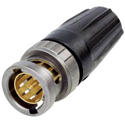 A black and silver electrical connector with a gold-coloured internal piece, typical of audio equipment.