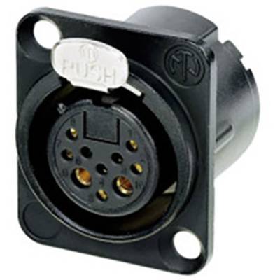 A black connector socket with multiple round connection openings and a button marked 'Push'.