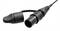'Black XLR plug and socket with cable, connected by a flexible mounting bracket. Suitable for audio connections.'