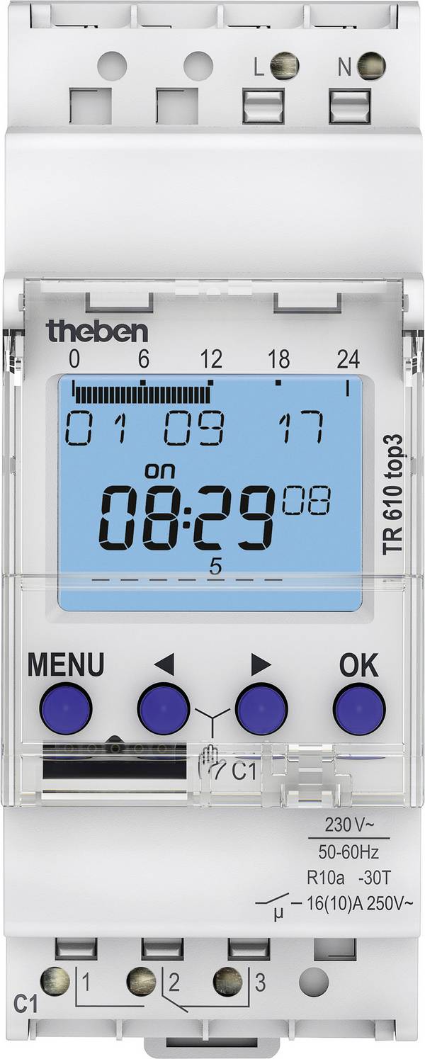 Theben 6100130 DIN rail mount timer TR610 top3 230 V AC Week settings