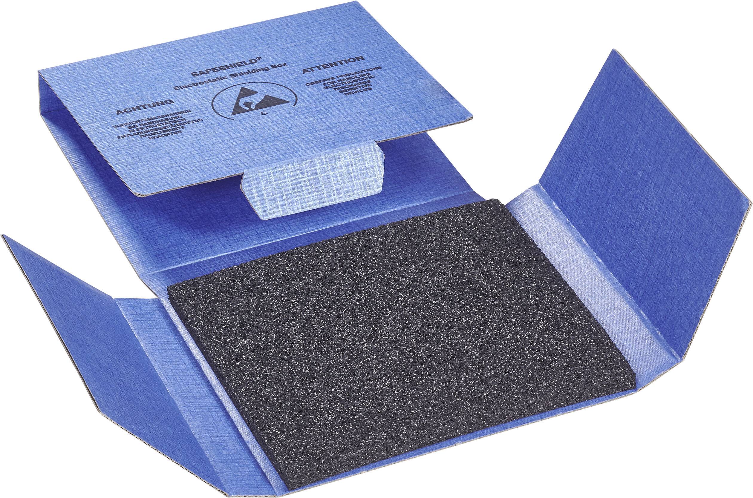 An opened blue anti-static packaging with foam lining. It protects sensitive electronic components.