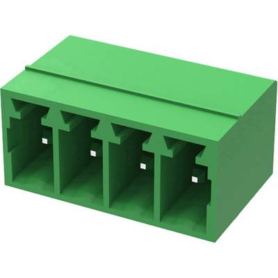 A green, rectangular connection block with four slots arranged in a row. Suitable for electrical connections.