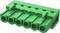 Green electrical connector with six terminals, suitable for securely connecting cables in electronic circuits.
