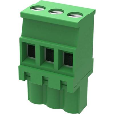 Green, three-pole electrical connector. Top surface shows three insertion openings, suitable for cables.