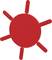 A red geometric object in the shape of a sun with six oval rays.