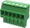 Green connector with five terminal positions for electrical connections. Suitable for installations in electronics.