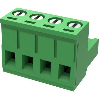 A green terminal block connector with five connection terminals, suitable for electrical connections in electronic devices.