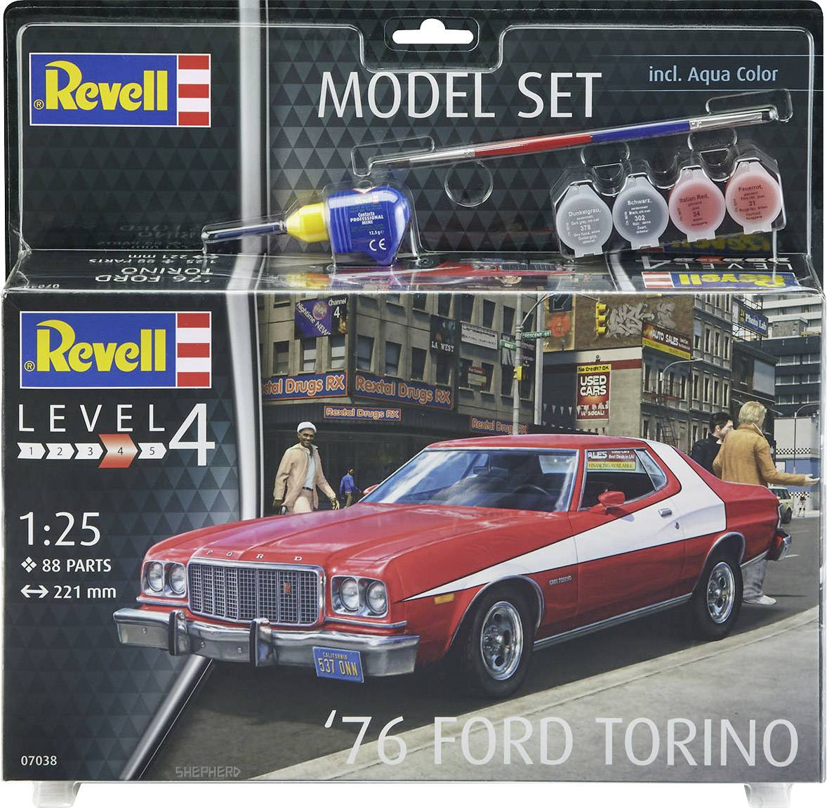 07038 REVELL 76' FORD TORINO blanc et rouge 1:25 Modèle de voiture Kit 07038 REVELL 76' FORD TORINO blanc et rouge 1:25 Modèle de voiture Kit