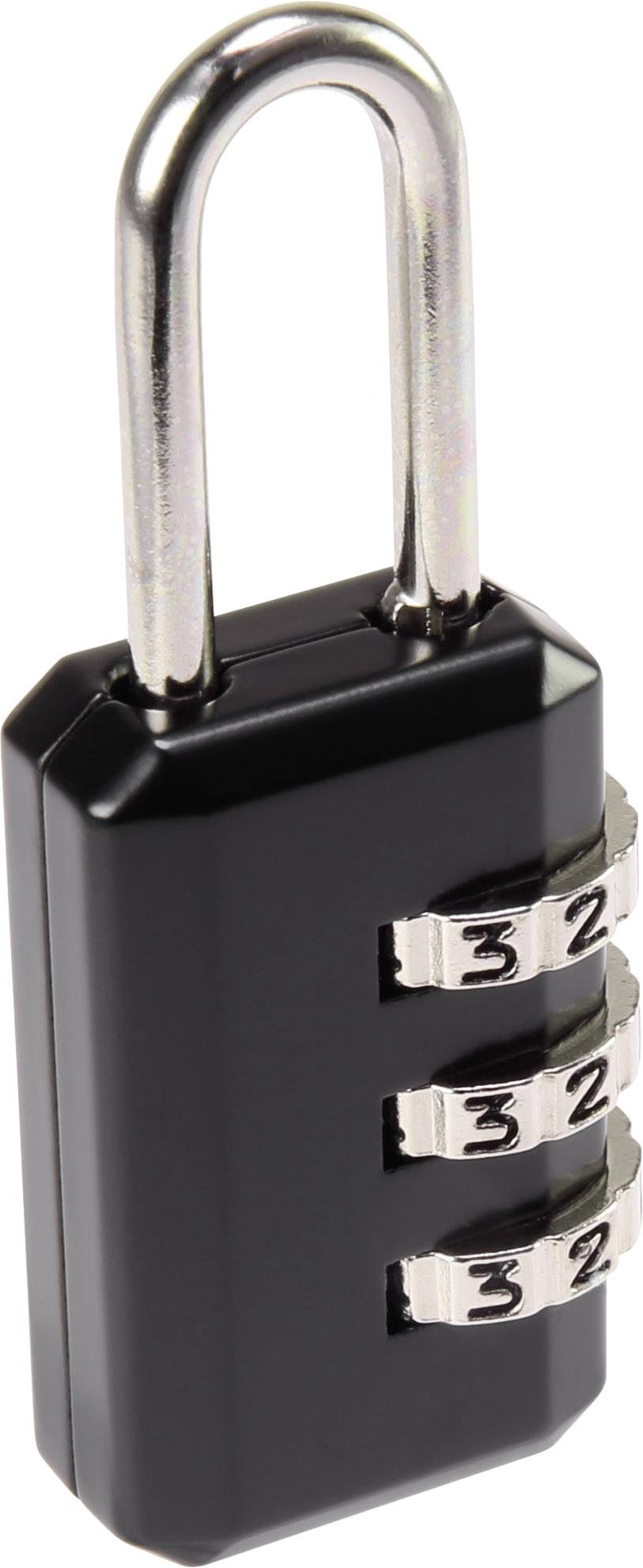 Black numerical padlock with three number wheels, all set to '3'.