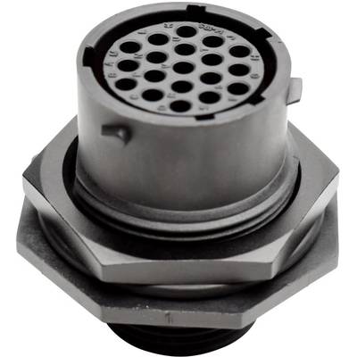 A grey, round connector with multiple small pins in a hexagonal socket, ideal for industrial applications.