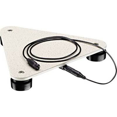 A triangular, beige device with a black cable, standing on legs. It could be a sensor or a measurement platform.